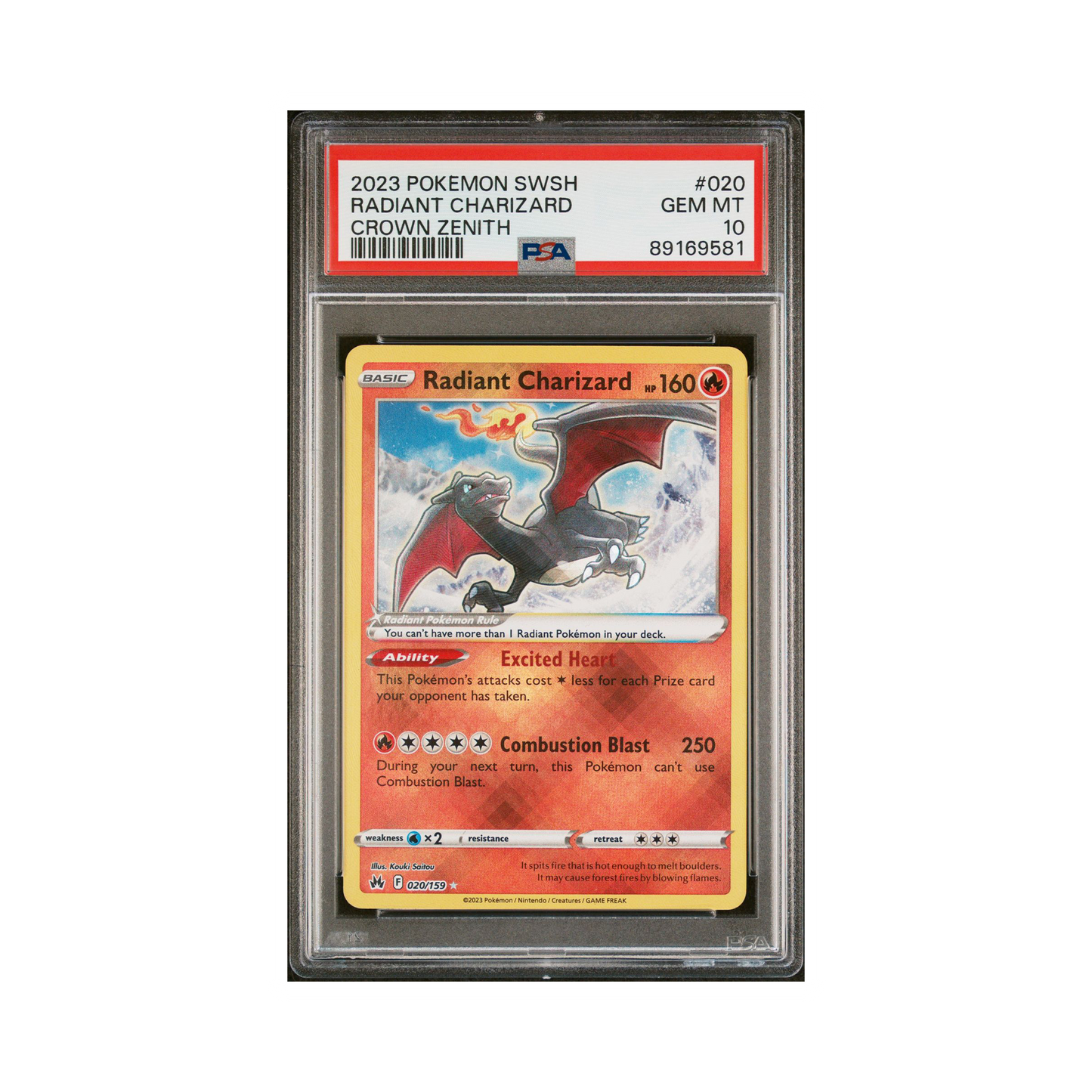 PSA 10 Radiant Charizard 020/159 - Crown Zenith